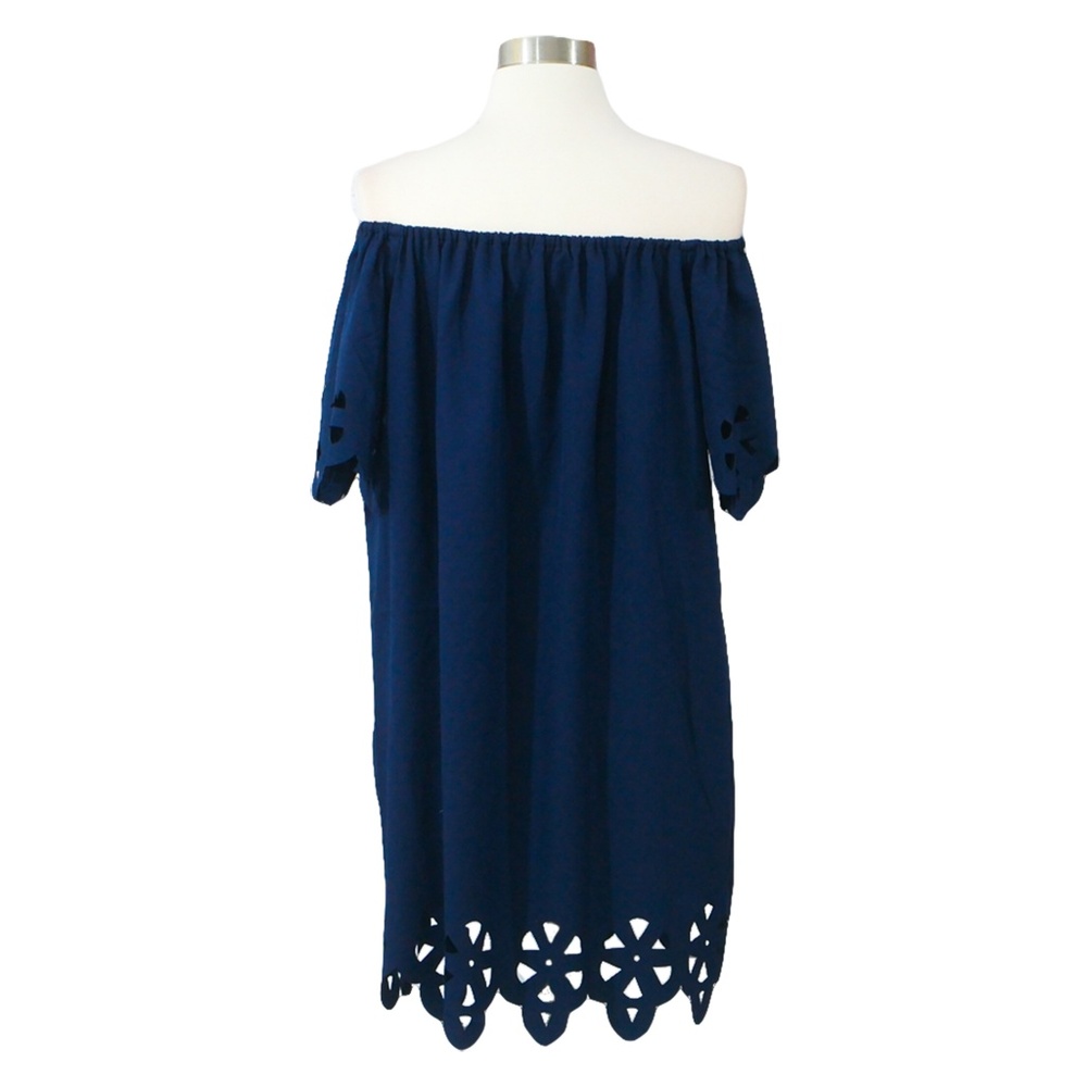 Blue Off the Shoulder Cut Out Dress - Picture 8 of 8